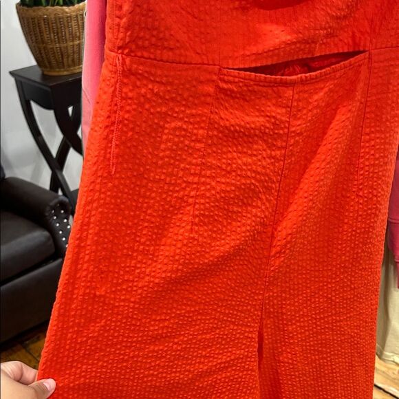 2 Free People Vibrant Orange Wide Leg Easy Street Jumpsuit strapless - Picture 4 of 7